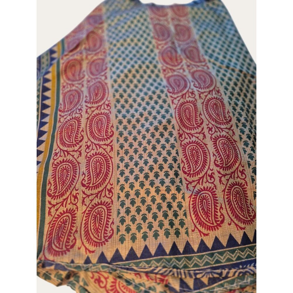 Reversible Boho Floral & Paisley Wrap Skirt Adjustable Tie Waist Multi-Color - Picture 8 of 12